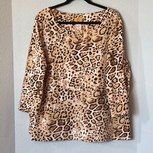 RUBY RD. Woman 3X Leopard Print Top 3/4 Sleeve Embellished Animal Print